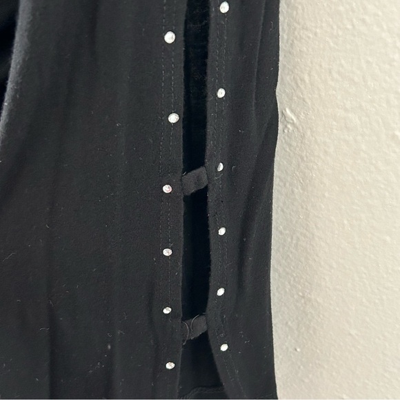 Y2K Vizio Black Cowl Neck Split Rhinestone Flare Sleeve Top Size S Going Out VTG - Picture 5 of 8